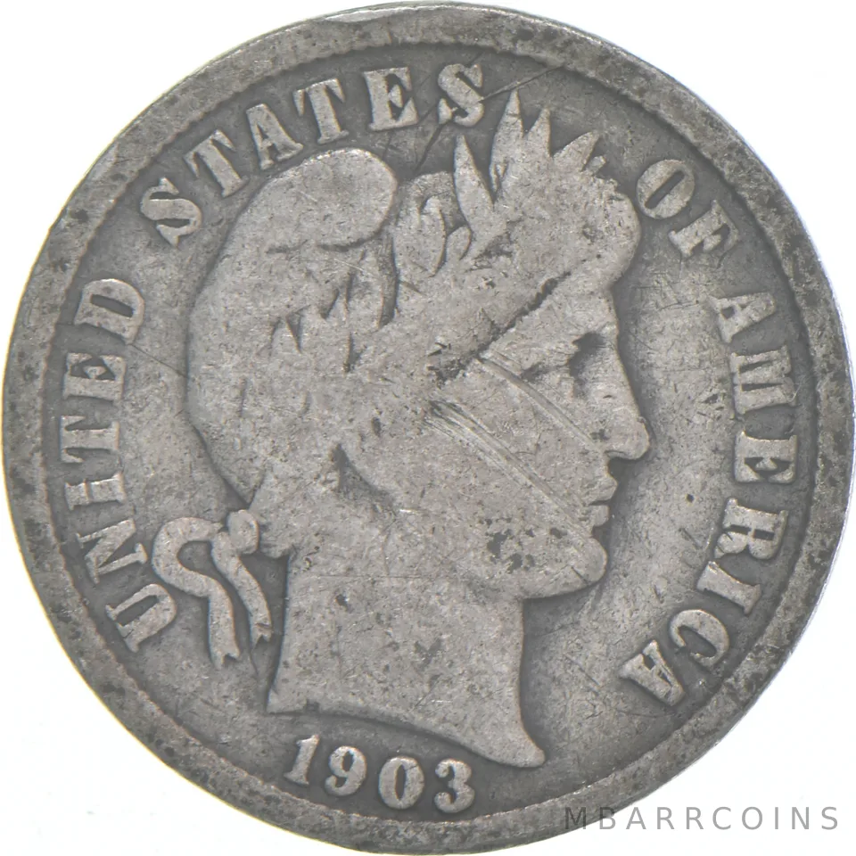 1903-P Barber Dime 90% Silver Average Circ