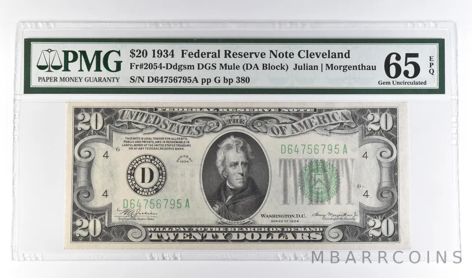 1934 $20 FRN Cleveland OH Fr#2054-Ddgsm DGS Mule Gem Unc 65 EPQ PMG *4655