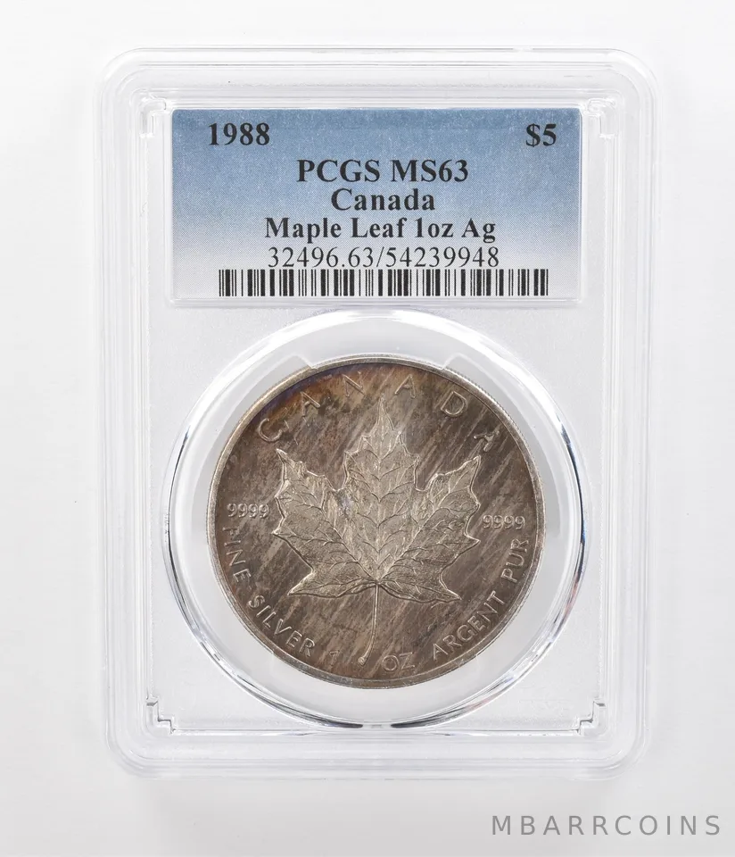 1988 Canada 5 Dollars Silver Maple Leaf MS63 PCGS Beautiful Tone *1228