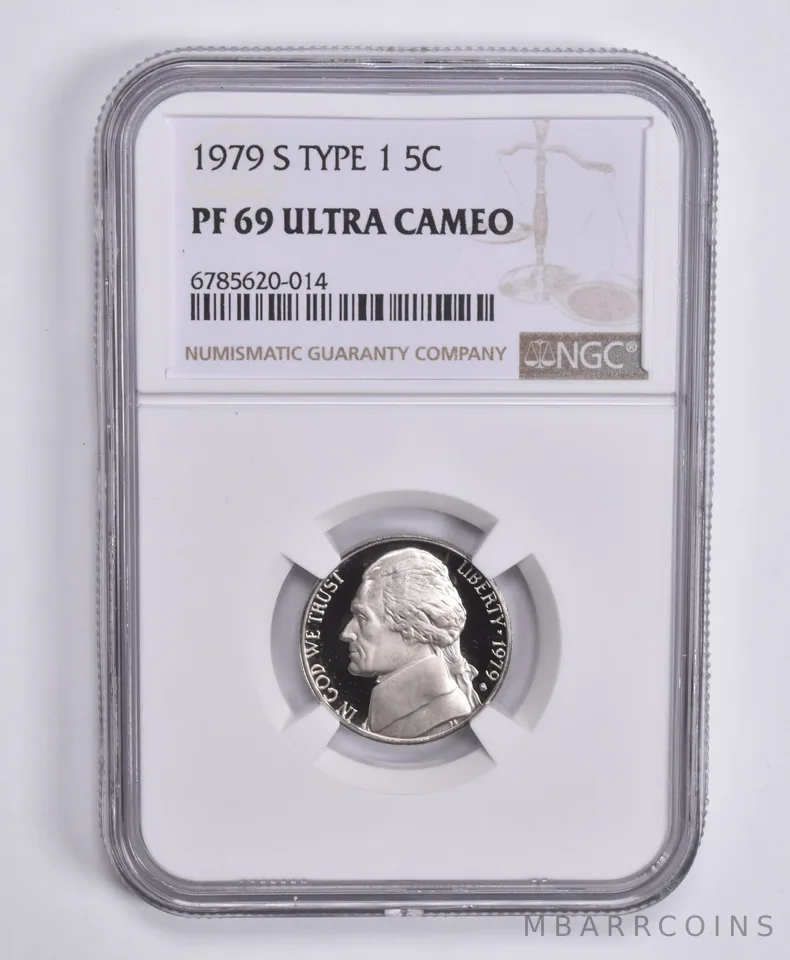1979-S Type 1 ONE Jefferson Nickel 5c PF69 UCam NGC Brown Lbl