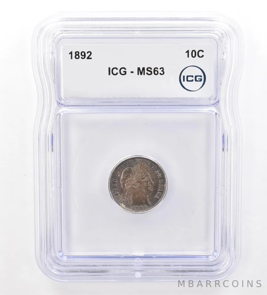1892 Barber Dime MS63 ICG Beautiful Tone *7361