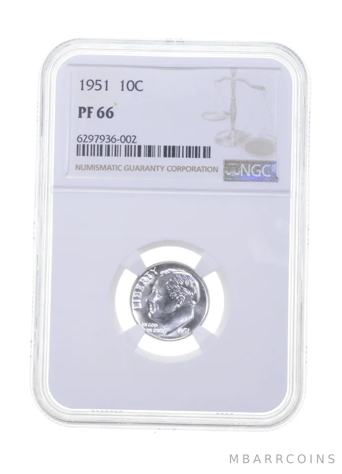 PF66 1951 Roosevelt Dime - Graded NGC *6125