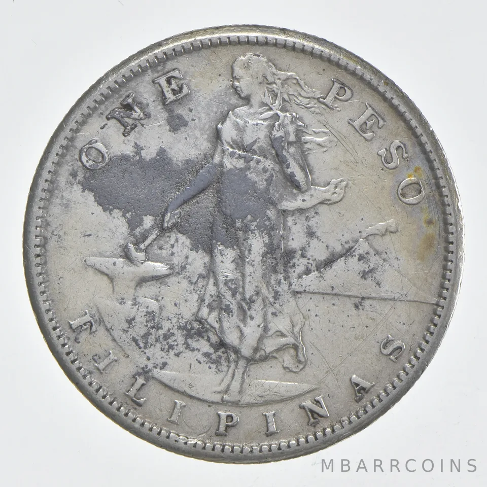 1908-S Philippines 1 Peso Beautiful Tone *0478