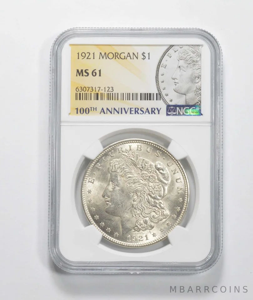 1921 Morgan Silver Dollar MS61 NGC 100th Anniv 2021 Special Label