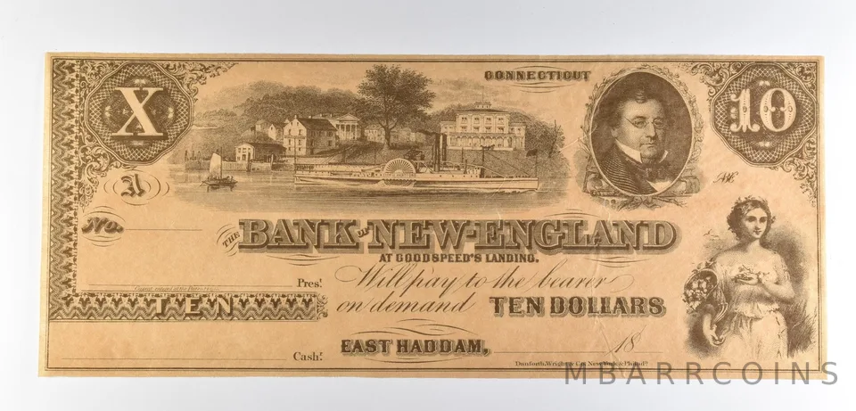 1800s $10 East Haddam CT Bank Of New England Obsolete Note *8611