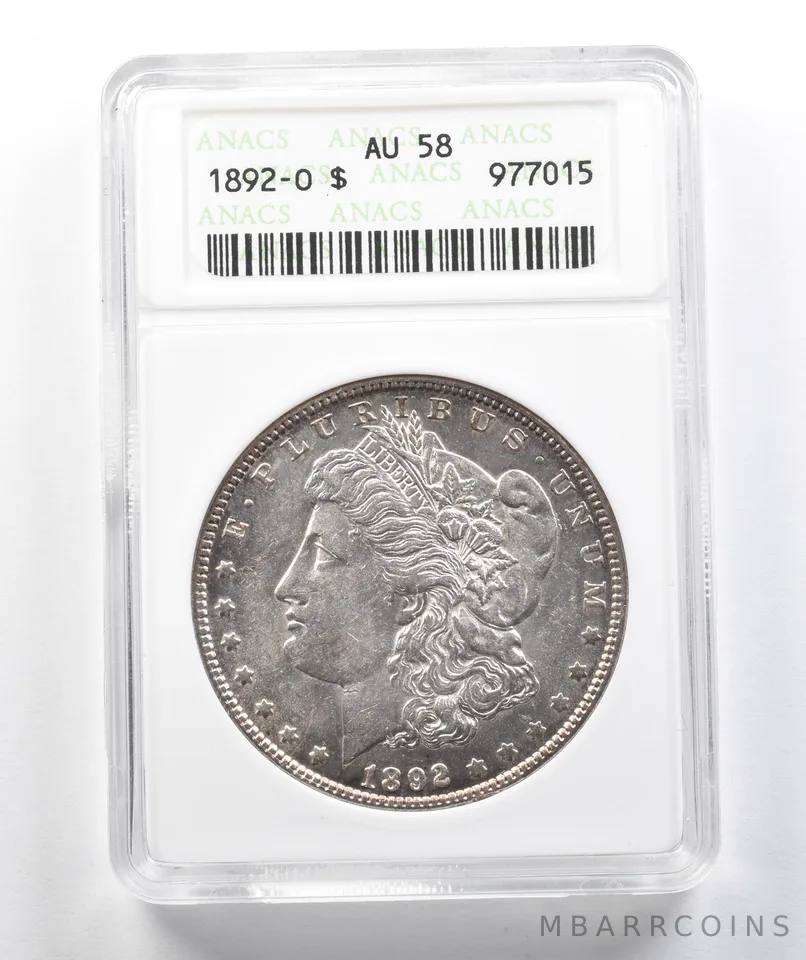 1892-O Morgan Silver Dollar AU58 ANACS Soapbox *9787
