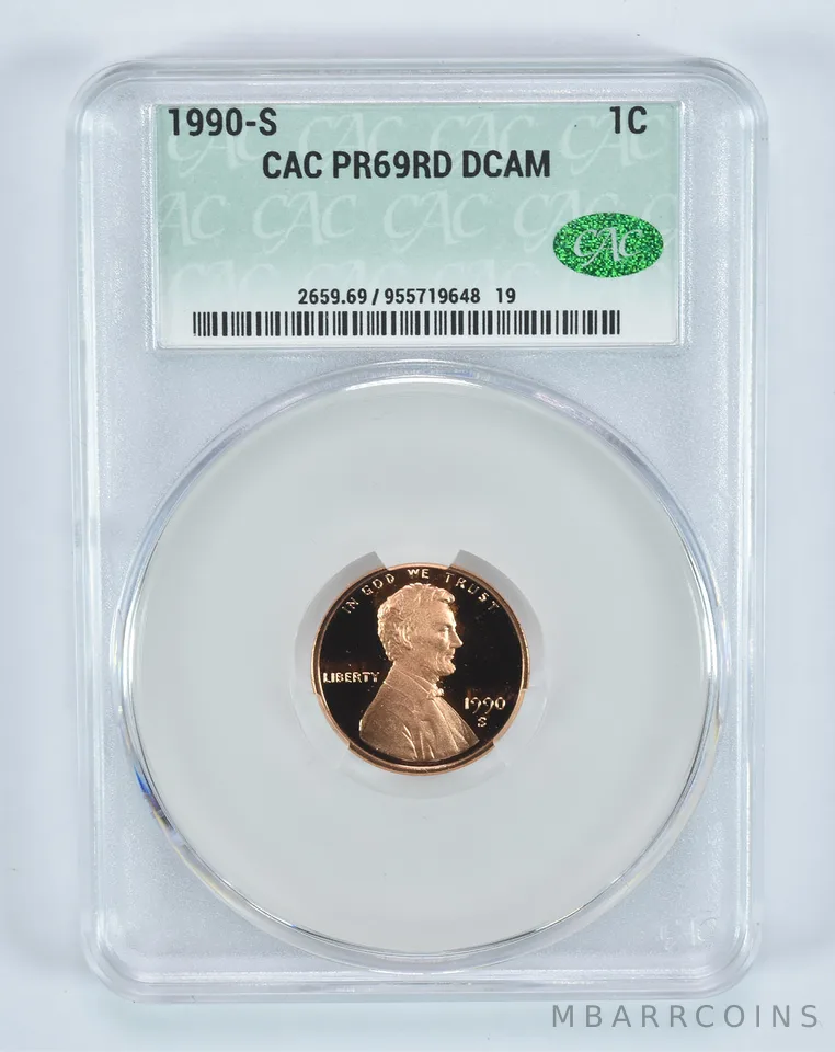 1990-S Lincoln Memorial Cent PR69 RD DCAM CAC CACg