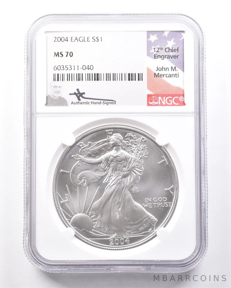 2004 American Silver Eagle Mercanti MS70 NGC *7290