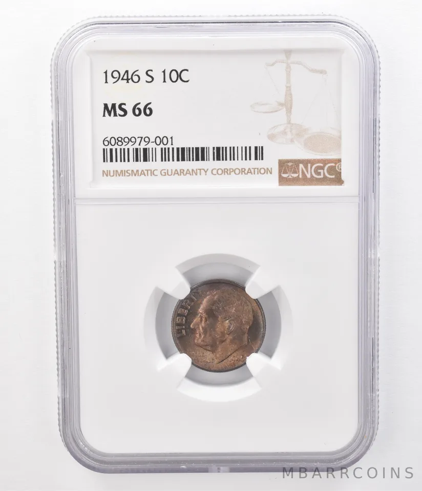 1946-S Roosevelt Dime MS66 NGC Beautifully Toned a7349