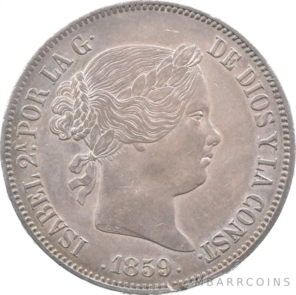 1859 Spain 20 Reales Isabel II KM0609.2 a5704
