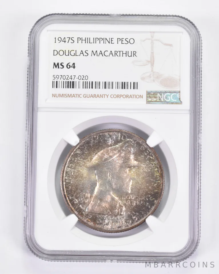 MS64 1947-S Philippines Peso - Douglas MacArthur - Graded NGC *9051