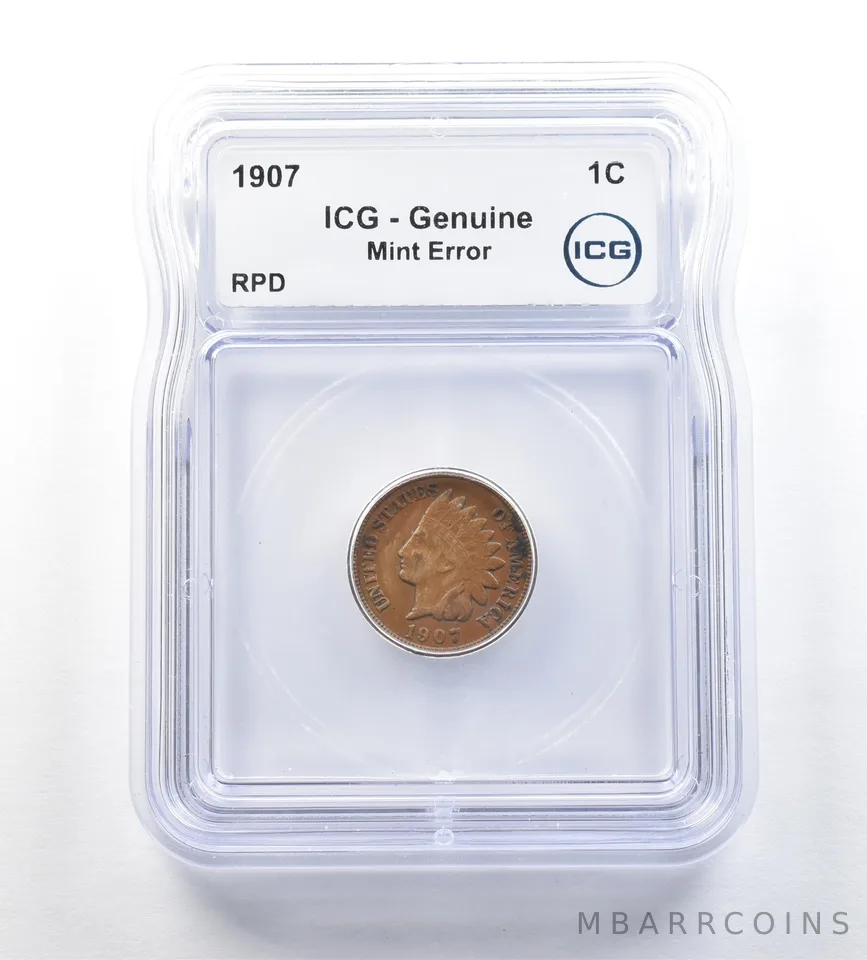 1907 Indian Head Cent Mint Error RPD Genuine ICG *0656