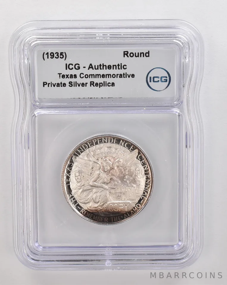 (1935) Texas Commemorative Private Silver Round Authentic ICG Nice Tone *4318