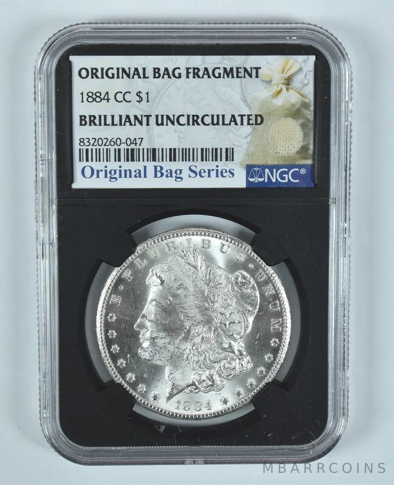 1884-CC Morgan Silver Dollar Original Bag Fragment BU NGC