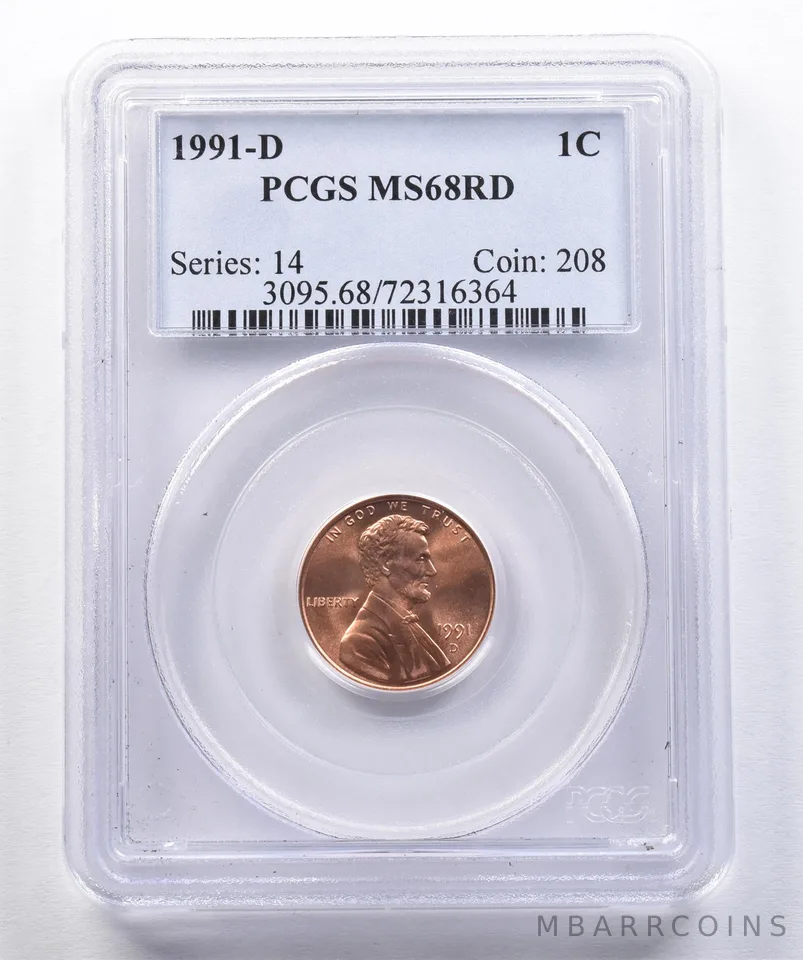 1991-D Lincoln Memorial Cent MS68 RD PCGS *2604