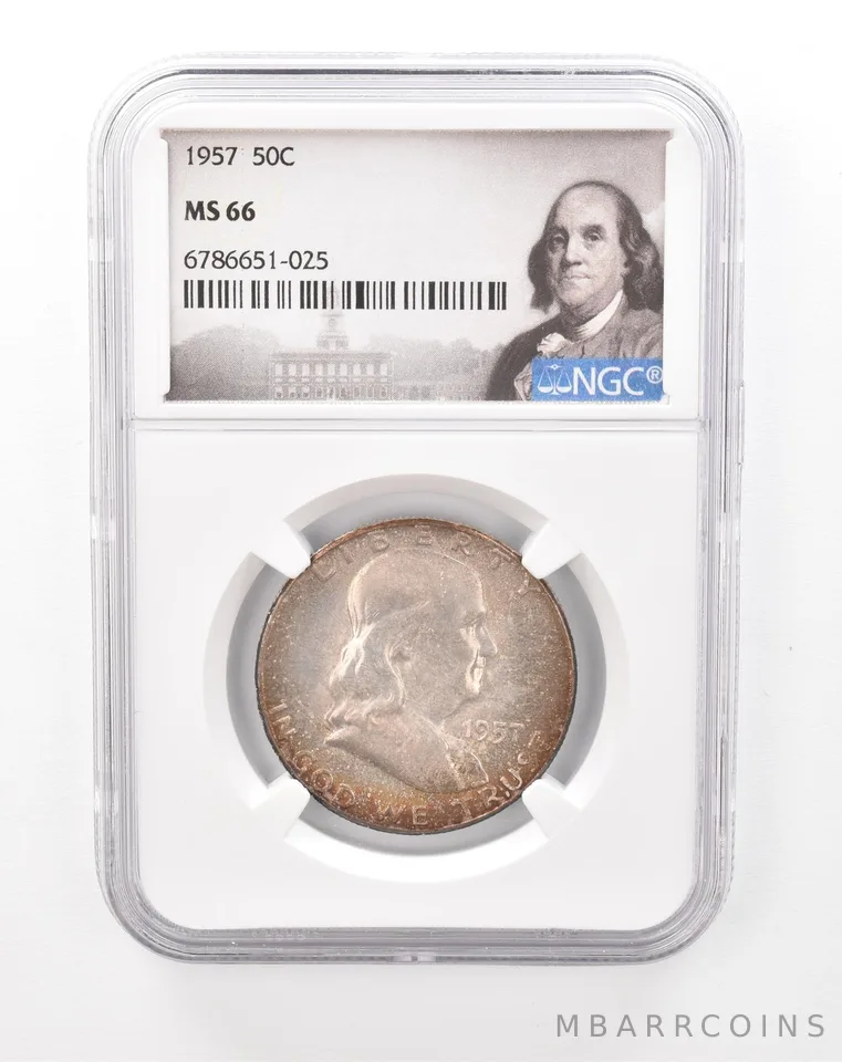 1957 Franklin Half Dollar MS66 NGC Beautiful Tone *7490