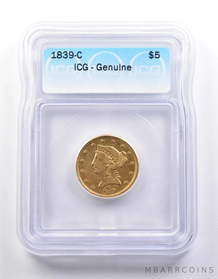 1839-C $5 Liberty Head Gold Half Eagle Genuine ICG *9914