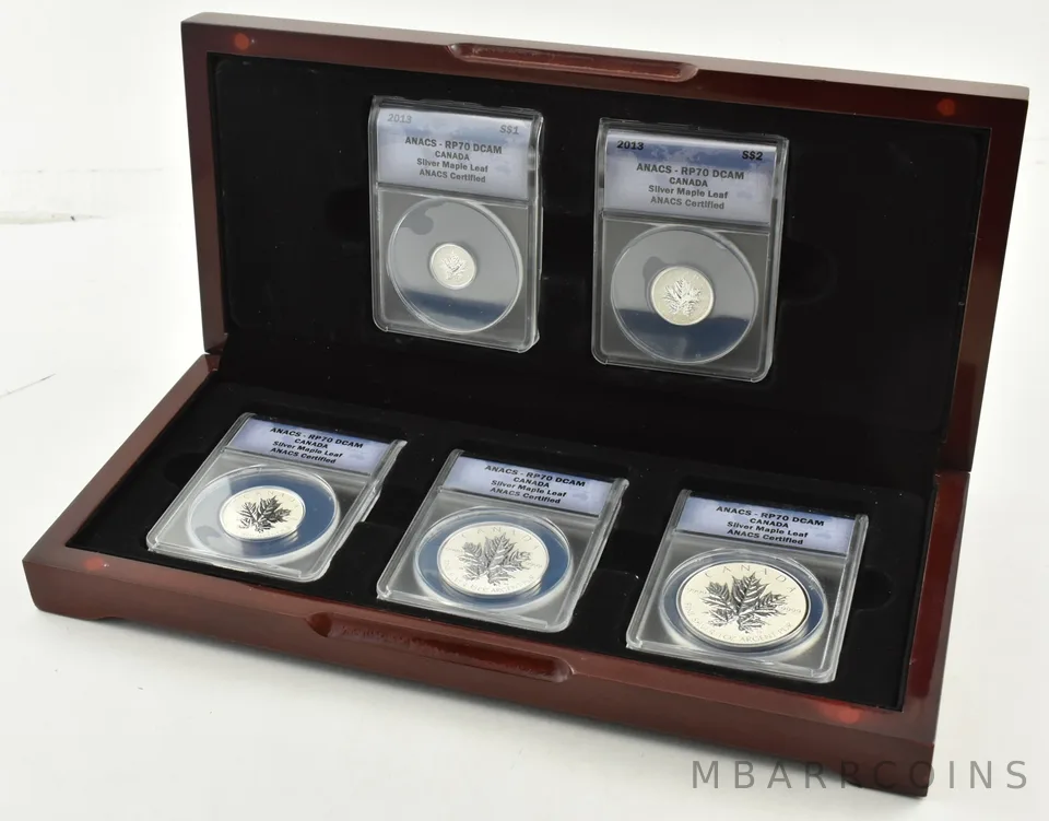 (5) PR70 DCAM 2013 Canada $1-$5 Silver Maple Leaf 1/20 - 1 Oz Silver ANACS *5798