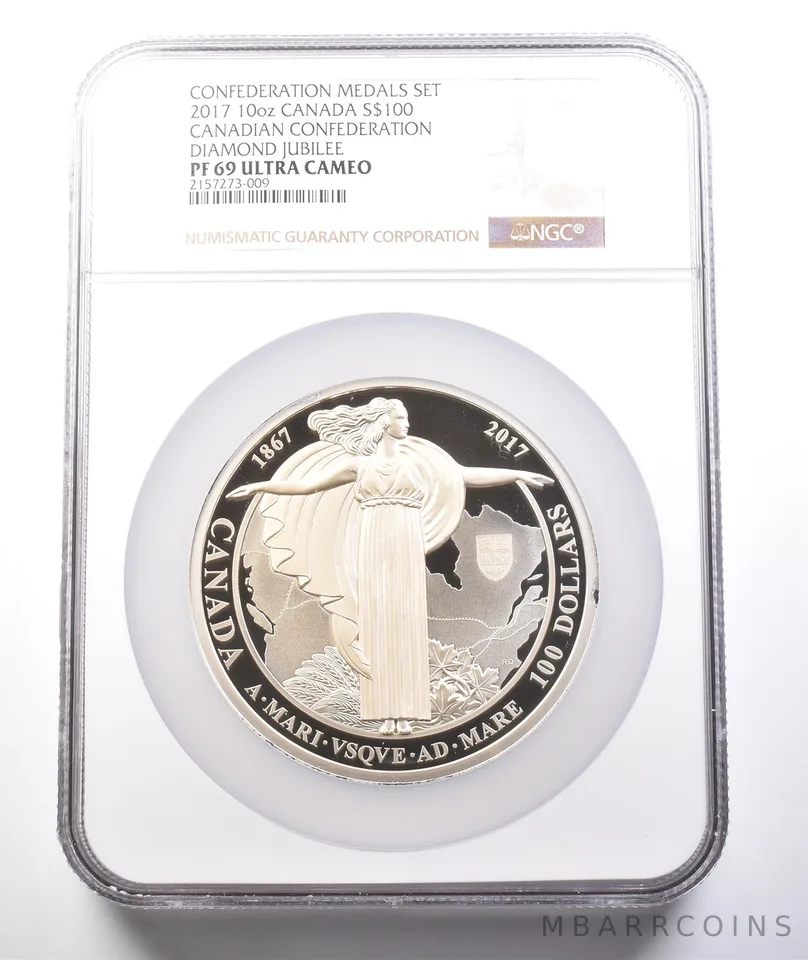 2017 Canada $100 Silver Confed. Medals Set Diamond Jubilee PF69 UCAM NGC a3778