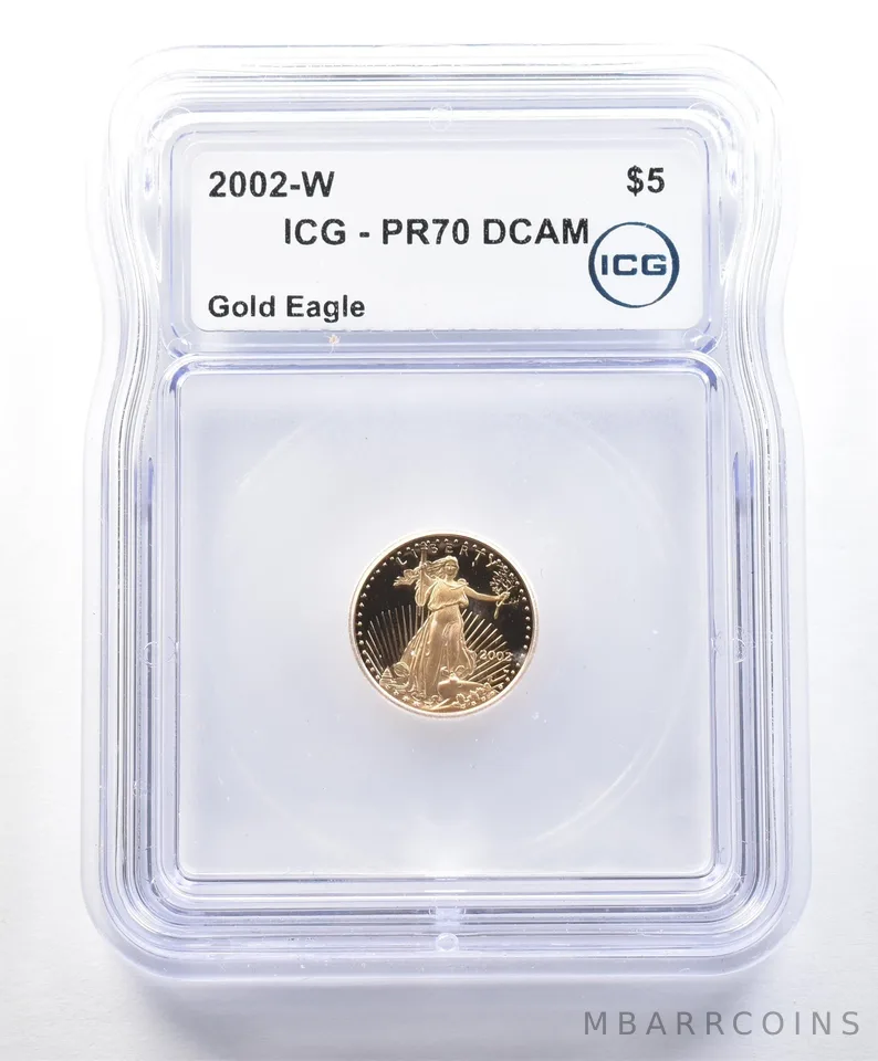 2002-W $5 American Gold Eagle 1/10 Oz Gold PR70 DCAM ICG