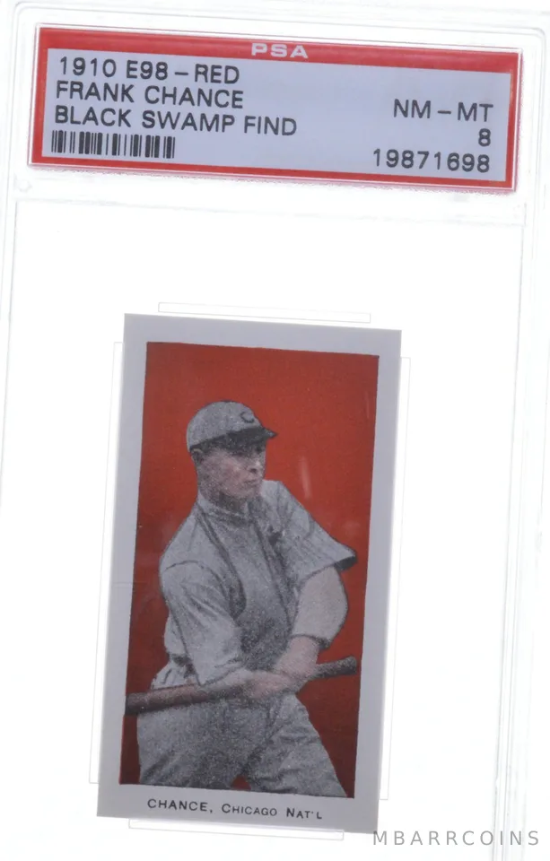 1910 E98-RED Frank Chance PSA NM-MT 8 Black Swamp Find - Chicago National a5441