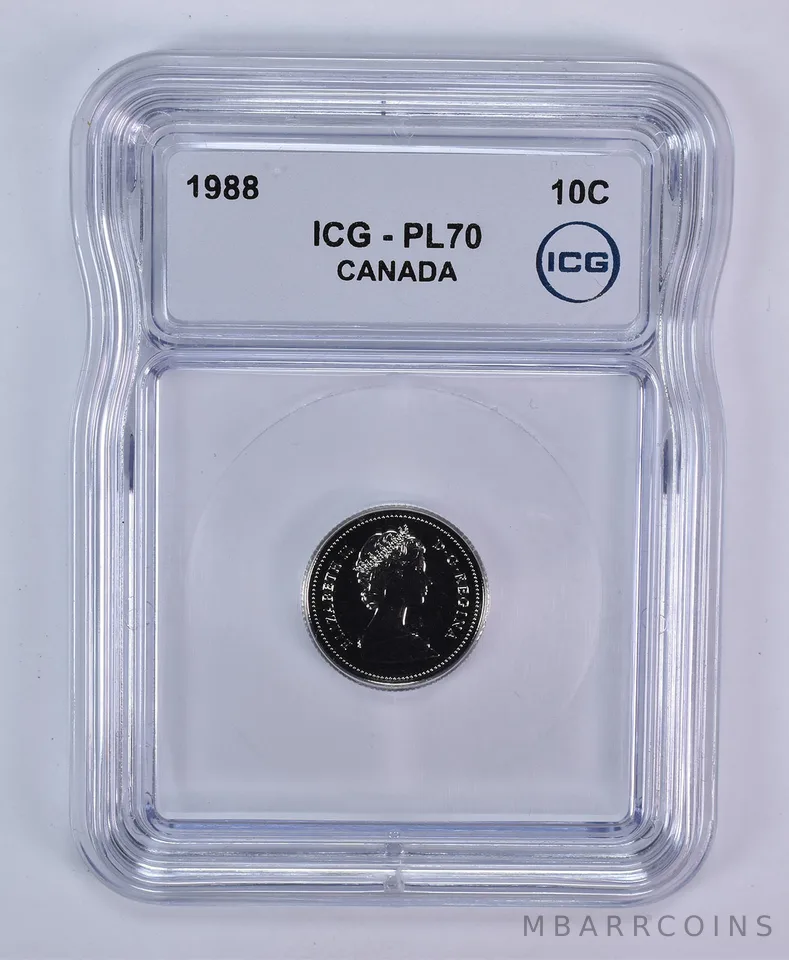 1988 Canada 10 Cents Bluenose PL70 ICG