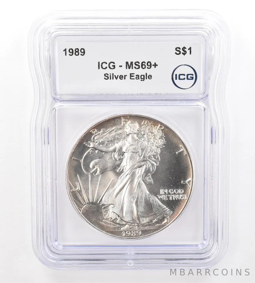 1989 American Silver Eagle MS69+ ICG Peripheral Tone *7385