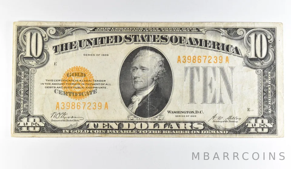 1928 $10 Gold Certificate Yellow Seal *1696