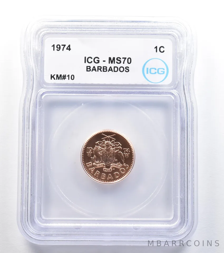 1974 Barbados 1 Cent KM#10 MS70 ICG *8012