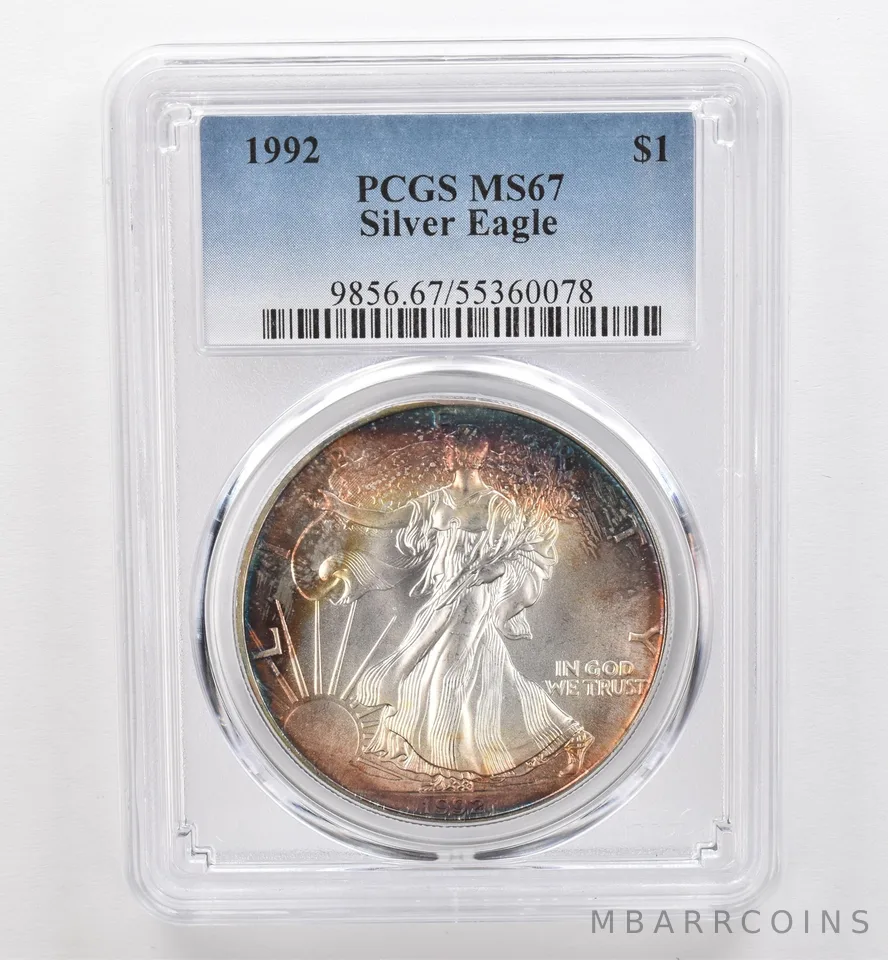 1992 American Silver Eagle MS67 PCGS Beautiful Tone *9531