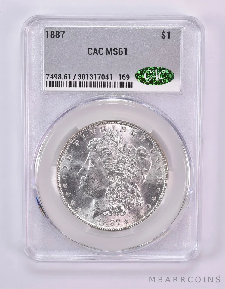 1887 Morgan Silver Dollar MS61 CAC CACg