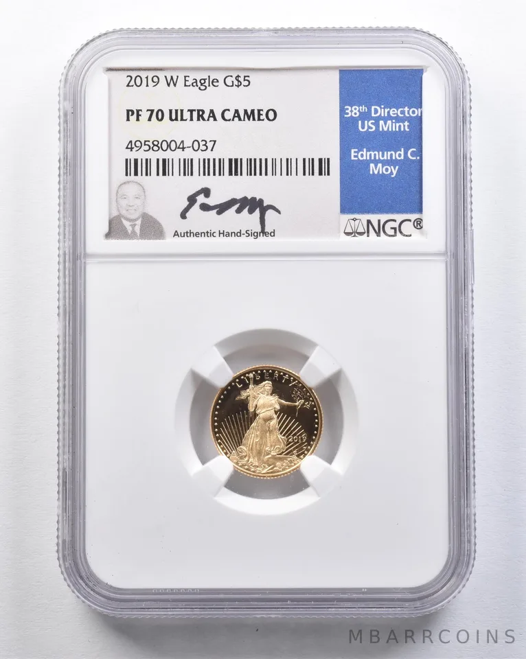 2019-W $5 American Gold Eagle Moy 1/10 Oz Gold PF70 UCAM NGC *2110