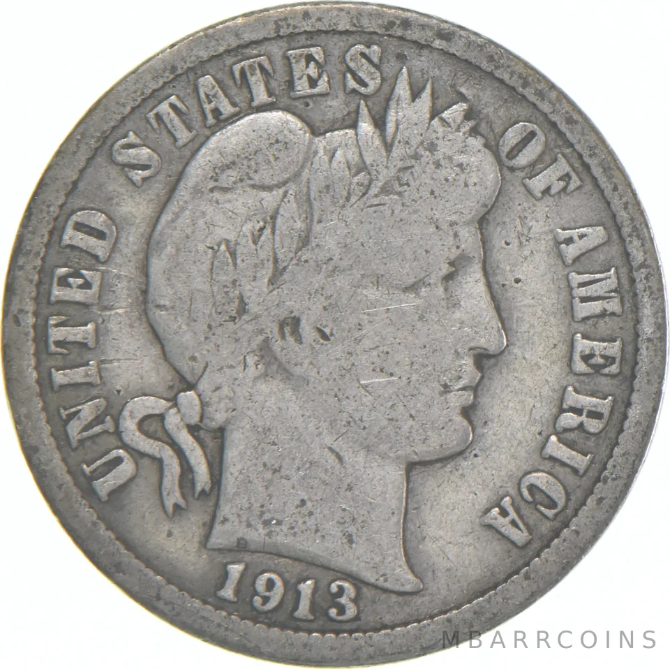 1913-P Barber Dime 90% Silver Average Circ