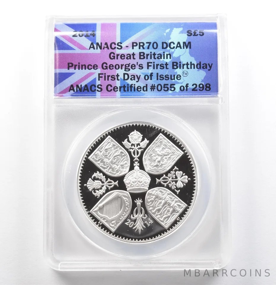2014 G. Britain 5 Pound Silver Prince Georges 1st Birthday FDOI PR70 ANACS *9961