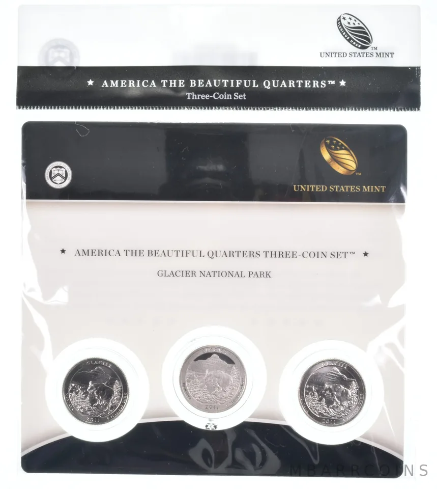 2011 Glacier National Park PDS Proof ATB 3 Quarter Coin Set Unc BU