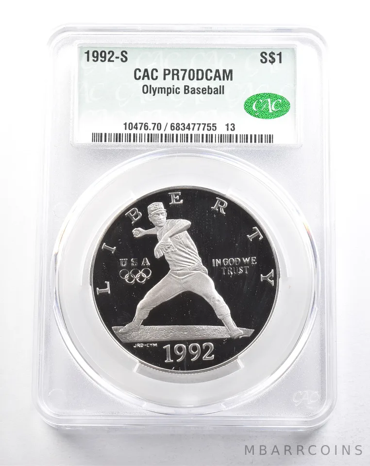 1992-S Olympic Baseball Commemorative Silver Dollar PR70 DCAM CAC a5777