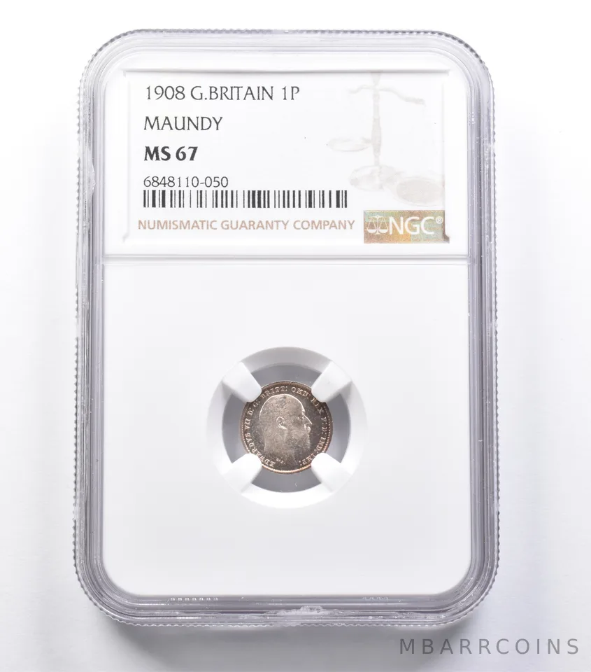 MS67 1908 Great Britain 1 Pence Maundy NGC *5304
