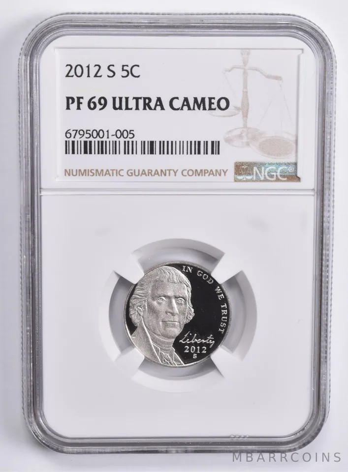 2012-S Jefferson Nickel 5c PF69 UCAM NGC Brown Lbl