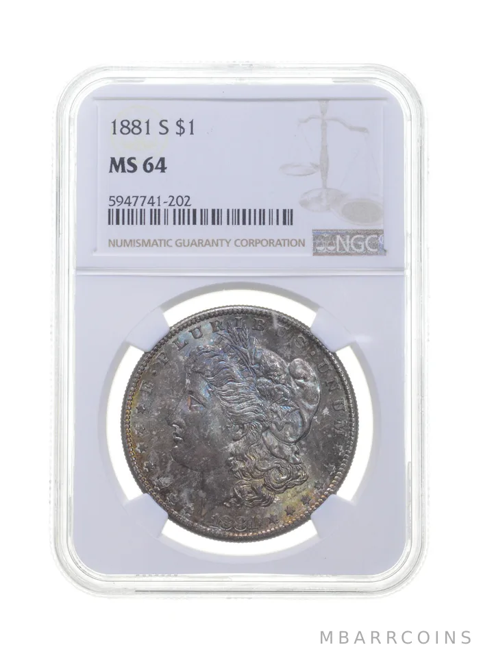 MS64 1881-S Morgan Silver Dollar - Graded NGC Black Beauty a4321