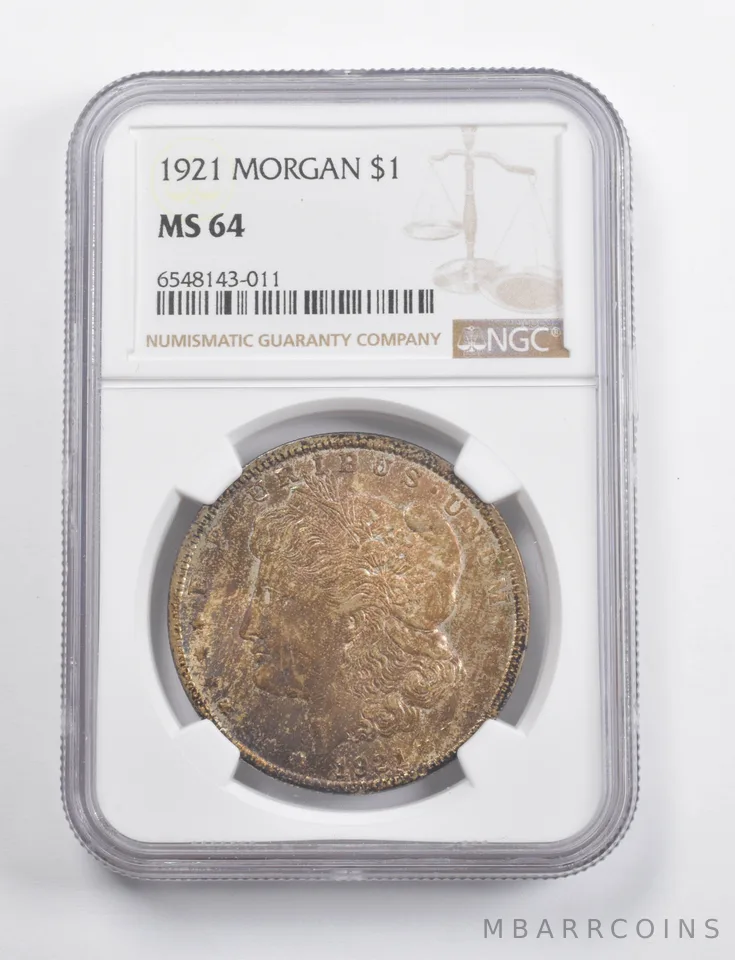 MS64 1921 Morgan Silver Dollar NGC - Awesome Color *3409