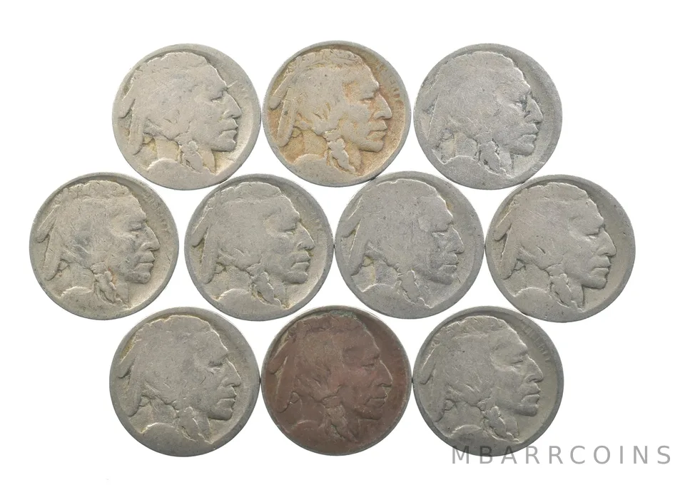 Lot of 105c RAISED GROUND1913 Buffalo NickelsFirst Year Issue! May be P/D/S *633