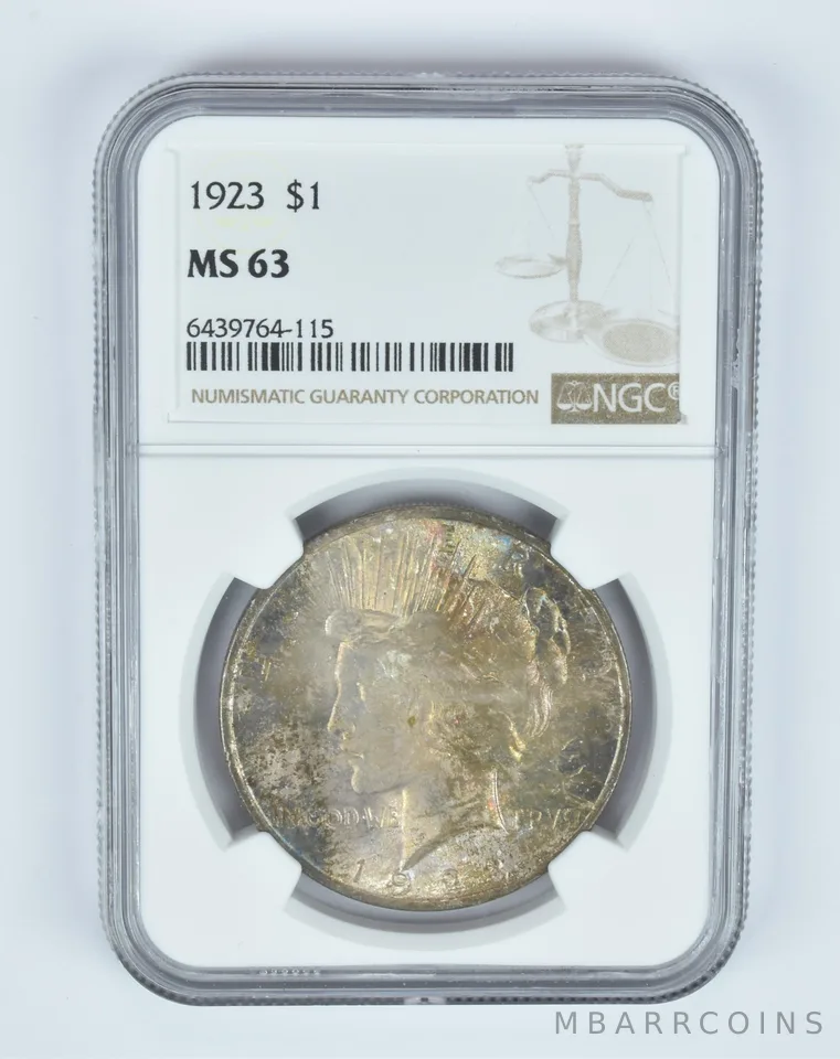 MS63 1923 Peace Silver Dollar NGC INSANE color - Toned *7837