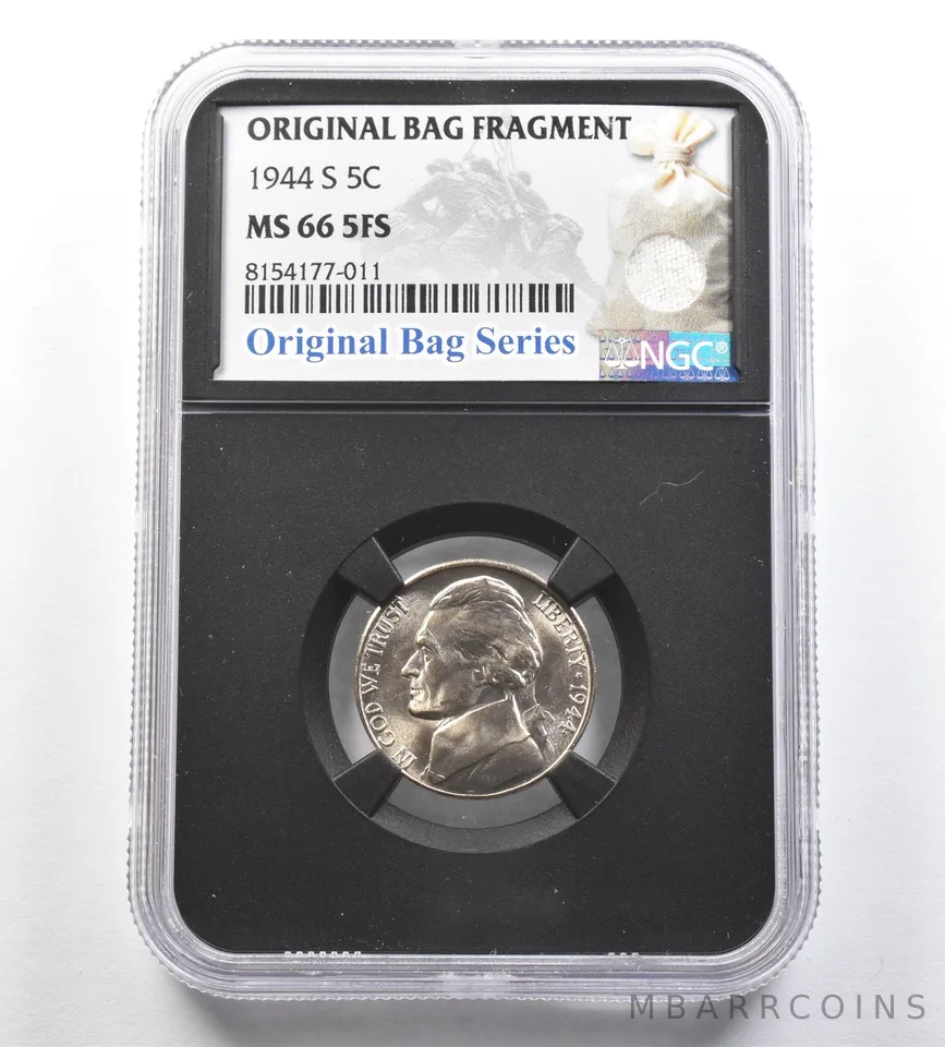1944-S Jefferson Nickel Original Bag Fragment MS66 5FS NGC a7147