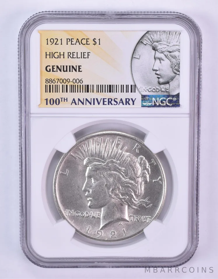 1921 Peace Silver Dollar High Relief Genuine NGC *1095