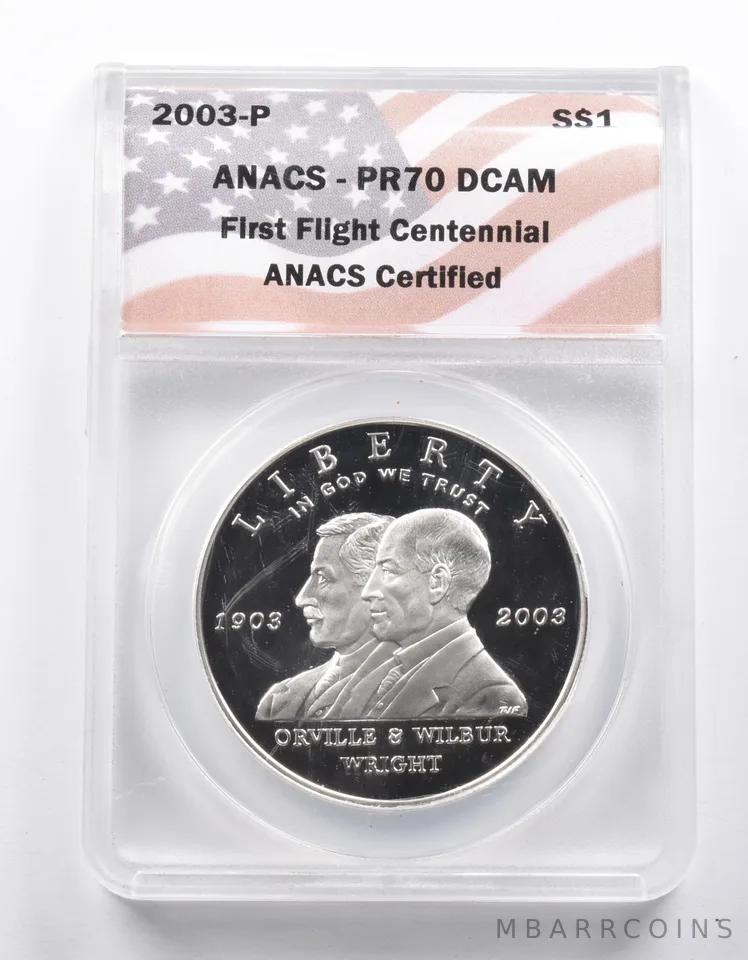 PR70 DCAM 2003-P First Flight Centennial Commemorative Silver Dollar ANACS *1017
