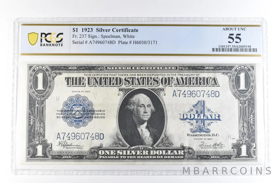 1923 $1 Silver Certificate Large Note Fr#237 About Unc 55 PCGS *2342