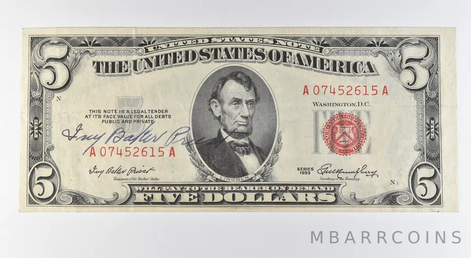 1953 $5 US Note Red Seal Courtesy Signature *9640