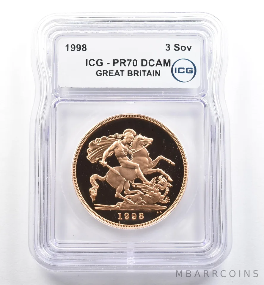 1998 Great Britain 5 Sovereign Gold PR70 DCAM ICG *6511