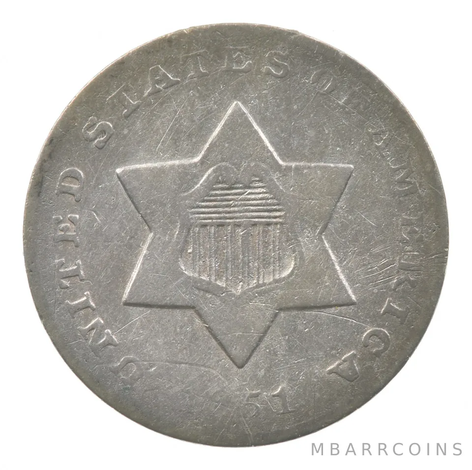 1851-O Silver Three Cent Trime a4142