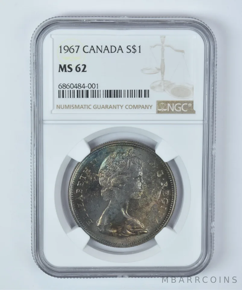 MS62 1967 Canada 1 Dollar Silver NGC Beautifully Toned *3596